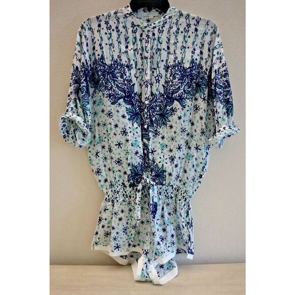 Poupette St Barth Women Sz XS Floral Kim 3/4 Sleeve Button Front Romper $275 - Picture 1 of 15